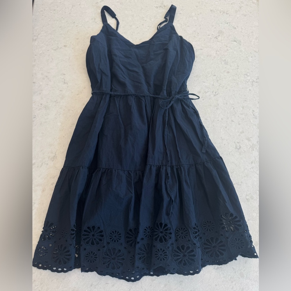 Women's Navy Eyelet Tiered Sundress with Adjustable Straps Small